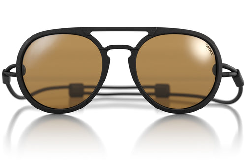 dolomite_charcoal_yellow Tilted shot of Ombraz unisex armless string sunglasses, gear of the year award