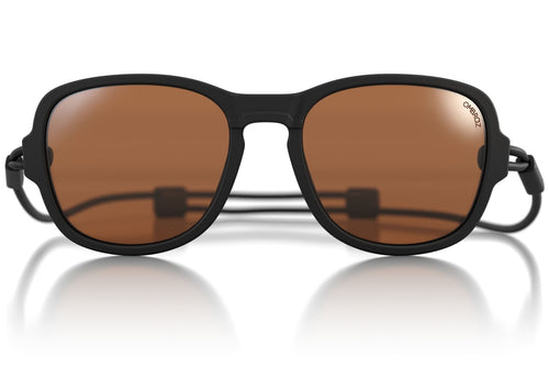 teton_charcoal_brown Close up of Ombraz teton armless string sunglasses