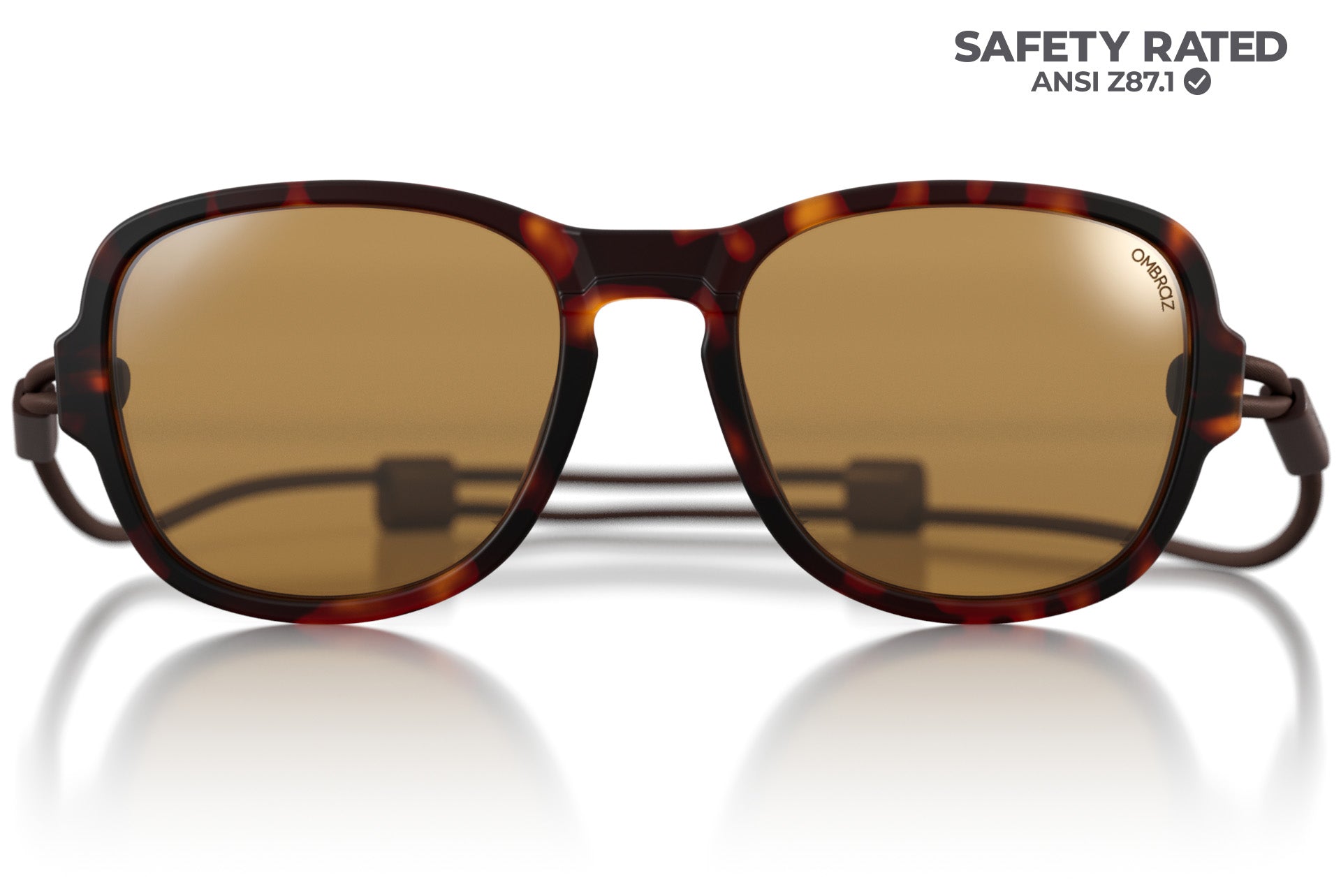 teton_tortoise_yellow Close up of Ombraz teton armless sunglasses with strap