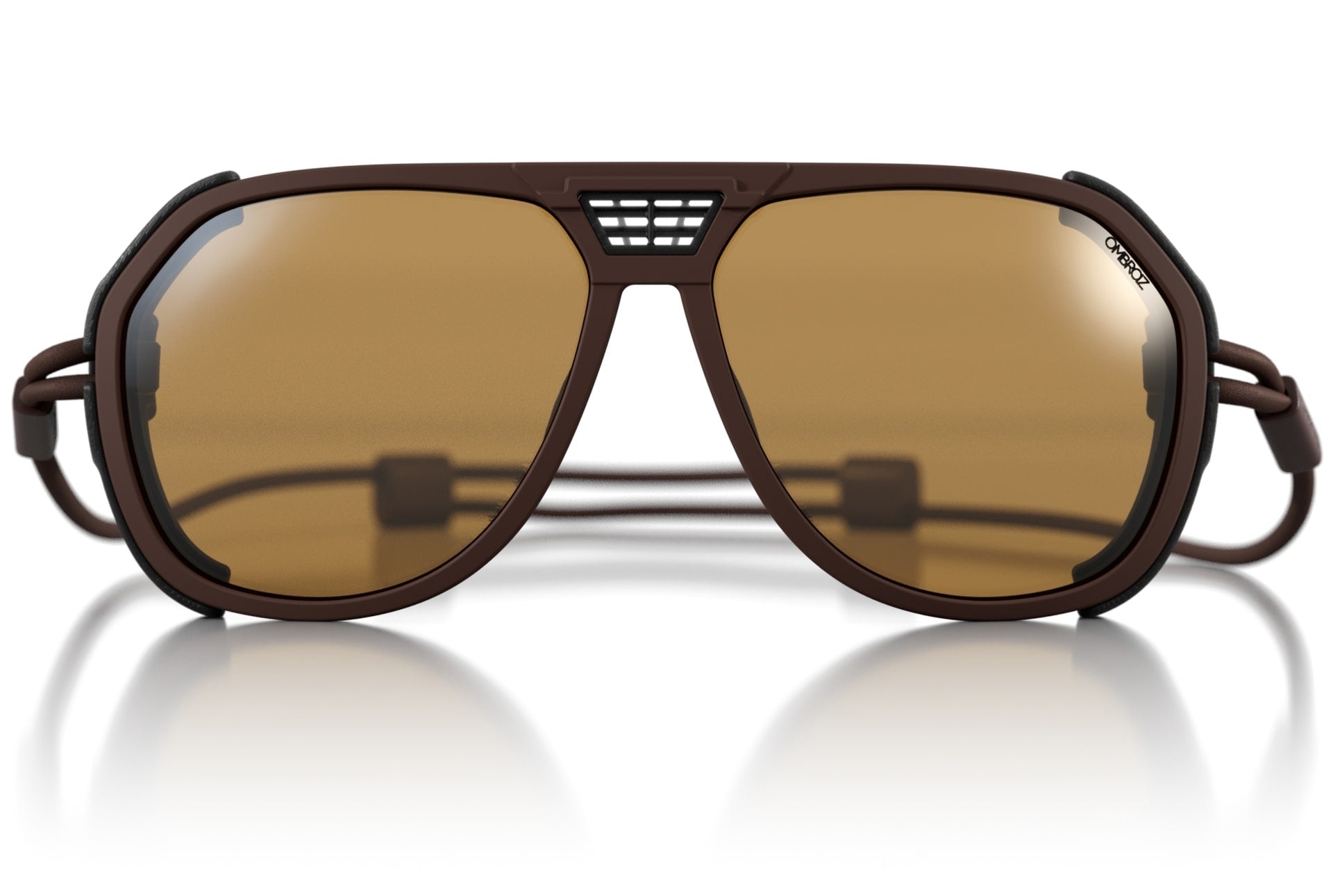 classic_mattebrown_yellow_shields Ombraz unisex matte brown classic armless string sunglasses with visors