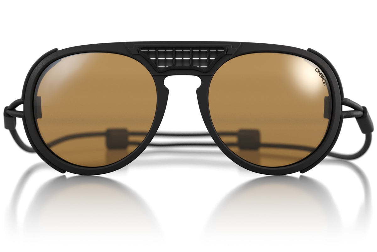 dolomite_charcoal_yellow_shields Ombraz unisex charcoal yellow Dolomite armless strap sunglasses with visors