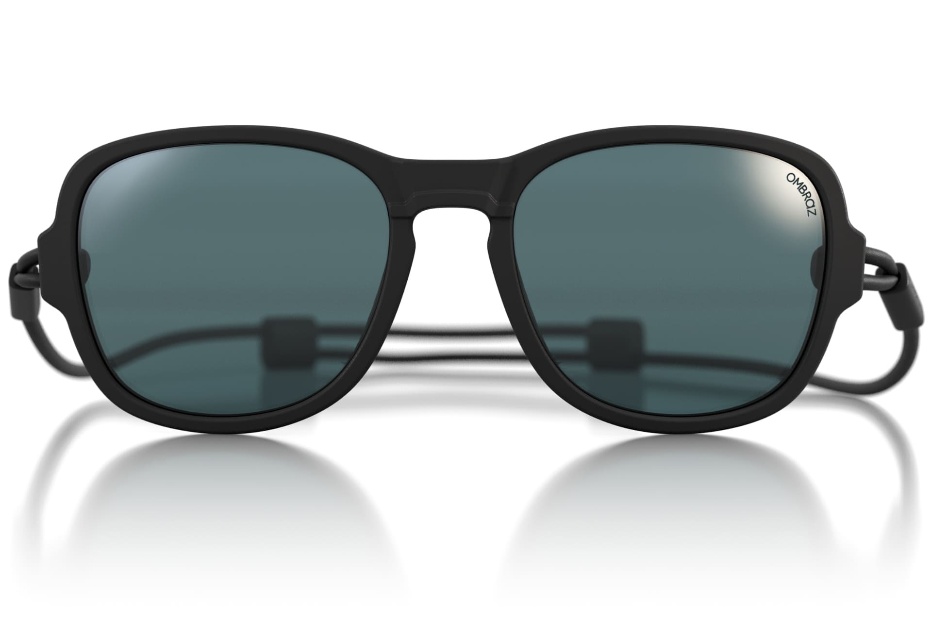 teton_charcoal_grey Close up of Ombraz teton armless strap sunglasses