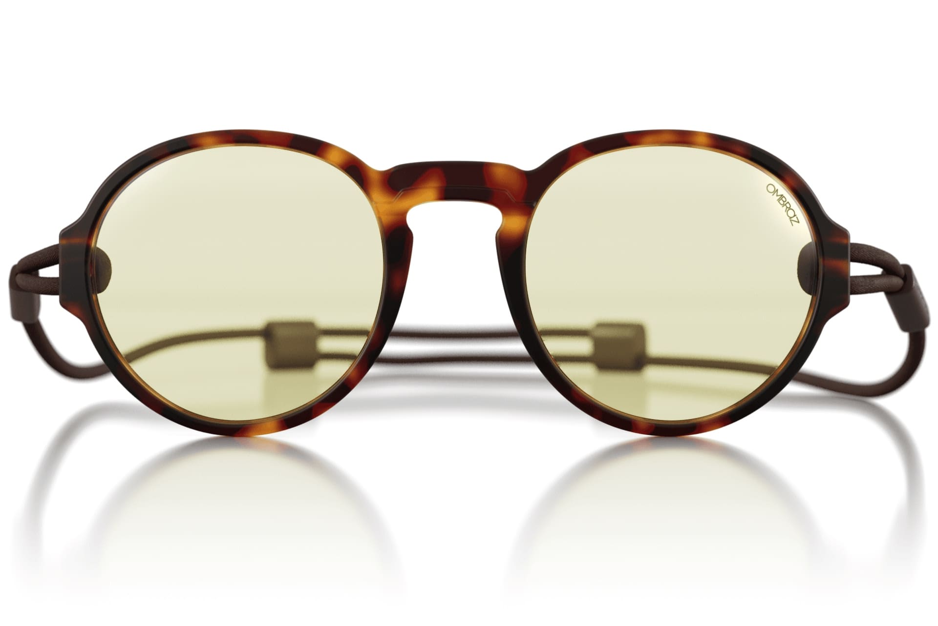 viale_tortoise_blocker Close up of Ombraz armless string sunglasses