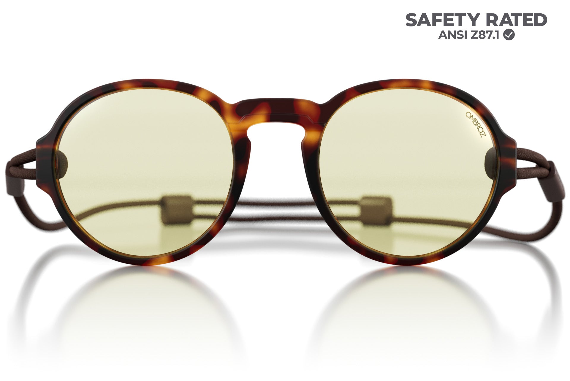 viale_tortoise_blocker Close up of Ombraz armless string sunglasses