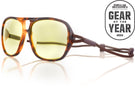 leggero_tortoise_blocker Side shot of Ombraz leggero sunglasses without arms, gear of the year award