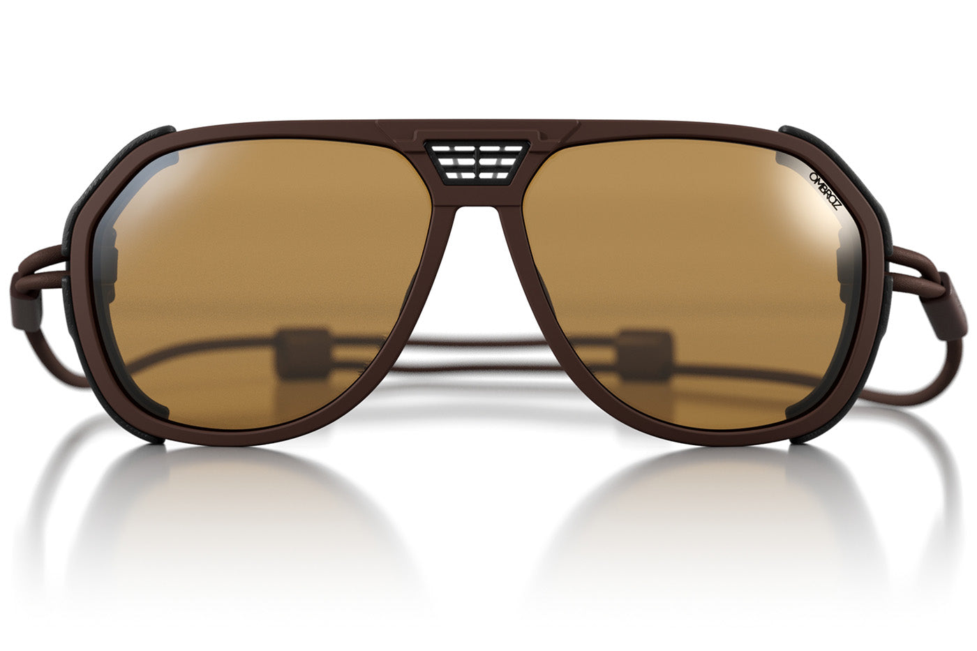 classic_mattebrown_yellow_shields Ombraz unisex matte brown classic armless string sunglasses with visors