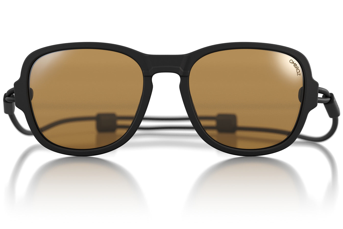 Close up of Ombraz teton armless string sunglasses TETON_CHARCOAL_yellow